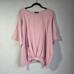 Women's XL Top Flowy Pleated Blouson Dolman Crinkle Satin Pastel Pink Boho